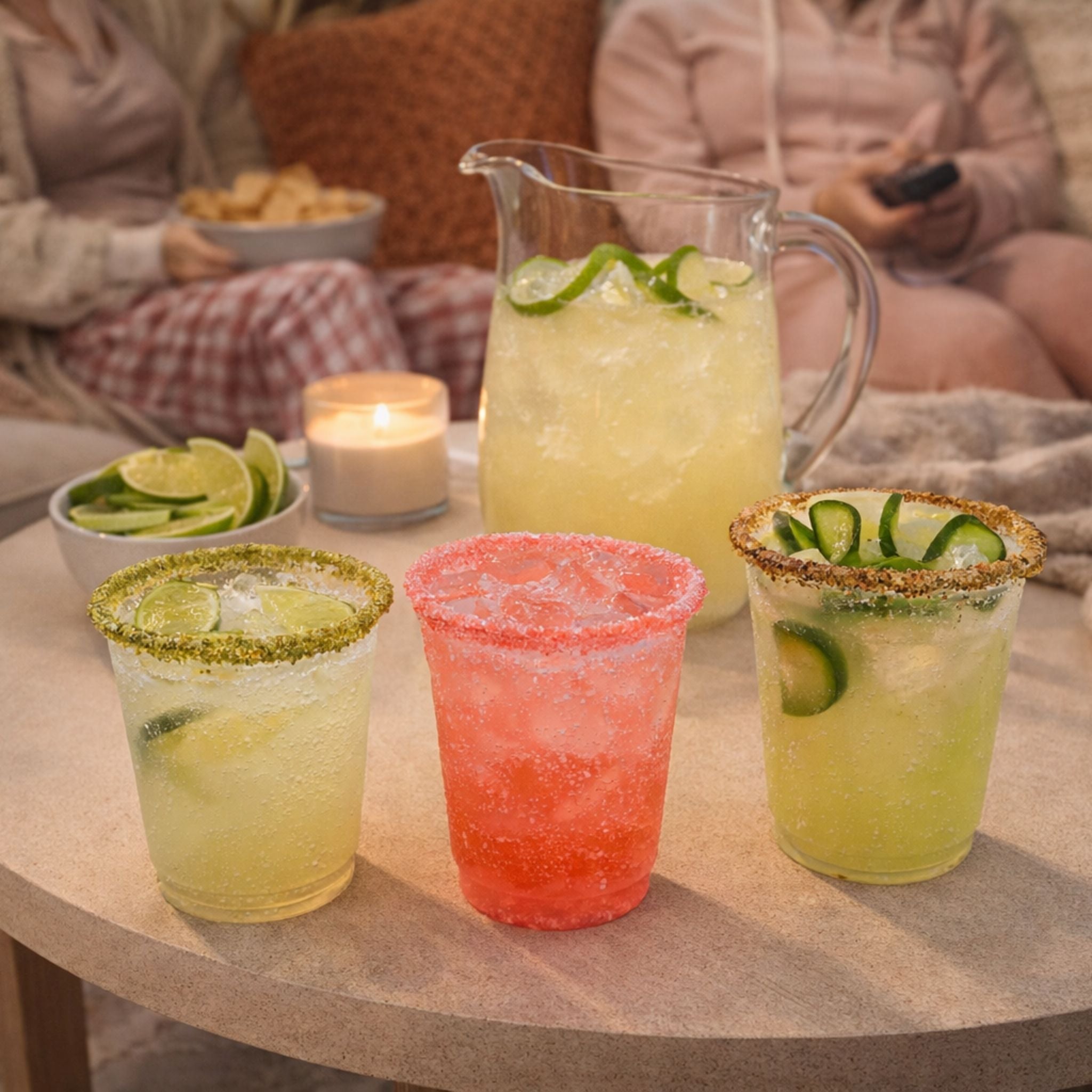 Rita Rims Bad Decisions Bundle pre-rimmed cups styled for a margarita girls’ night in at home