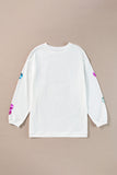 White Letter Sequin Heart Graphic Valentines Corded Crewneck Sweatshirt