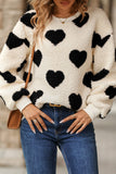 Fiery Red Heart Shape Drop Shoulder Crewneck Plush Sweatshirt