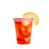 Red cocktail with a lemon wedge on a white background