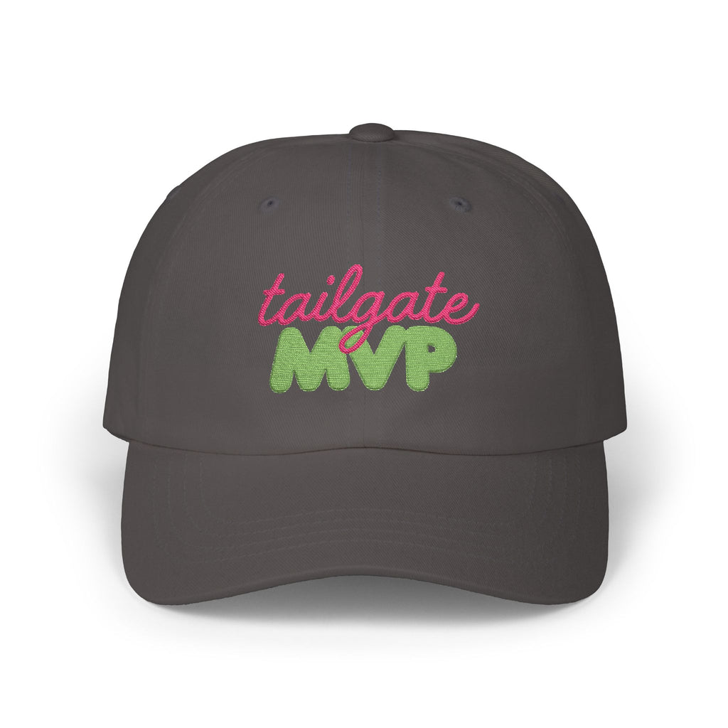 Tailgate MVP embroidered low-profile cap in dark grey. 