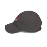 Side view of the Tailgate MVP cotton cap with a pre-curved visor in dark grey. 