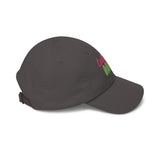 Side view of the Tailgate MVP cotton cap with a pre-curved visor in dark grey. 
